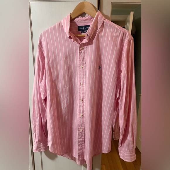 Ralph Lauren Button Down Preppy Pink and White Striped Shirt 16 1/2 like new! - Picture 3 of 8